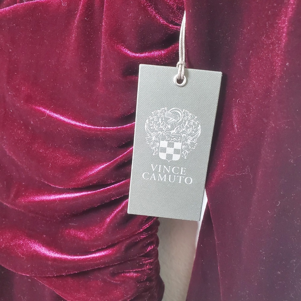 Vince Camuto Womens Wine Red Stretch Velvet Ruched V-Neck Dress Size 14 VC1M3209 - Picture 8 of 10